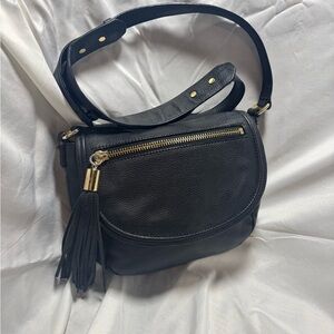 MILLY Astor Black Saddlebag / Crossbody GOLD hardware